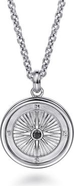 Gabriel & Co. Men's Polaris Sterling Silver Black Spinel Compass Necklace