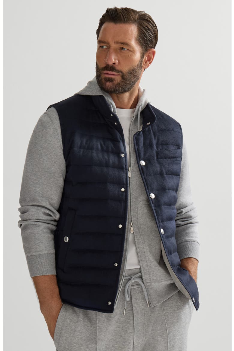 Lightweight cashmere flannel down vest, Alternate, color, Dark Grey
