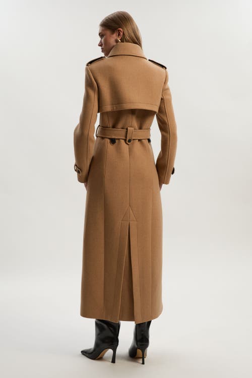 Karen Millen Wool Mix Belted Trench Maxi Coat In Brown