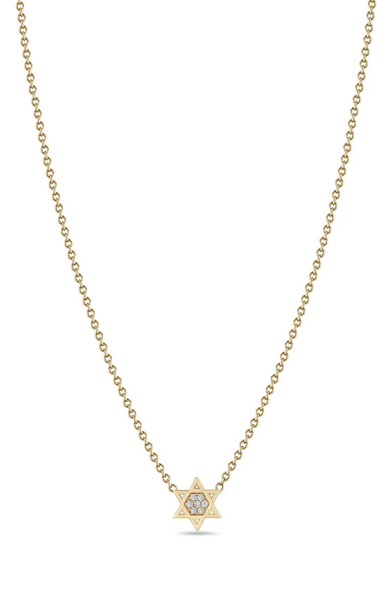 Zoë Chicco 14K Yellow Gold Diamond Star of David Pendant Necklace, Main, color, Yellow Gold