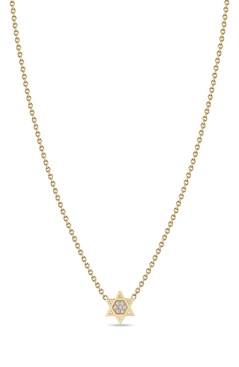 14K Yellow Gold Diamond Star of David Pendant Necklace