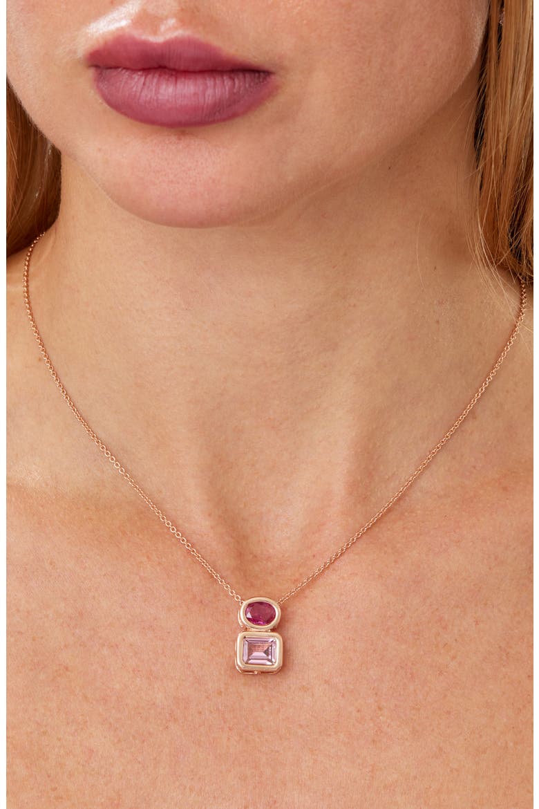 Double Stone Sterling Silver Pendant Necklace, Alternate, color, PINK
