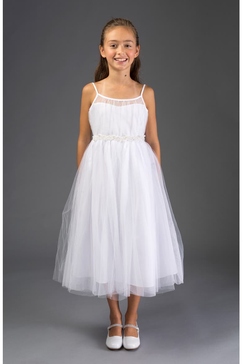 Iris & Ivy Beaded Tulle First Communion Dress & Bolero Jacket Set, Alternate, color, WHITE