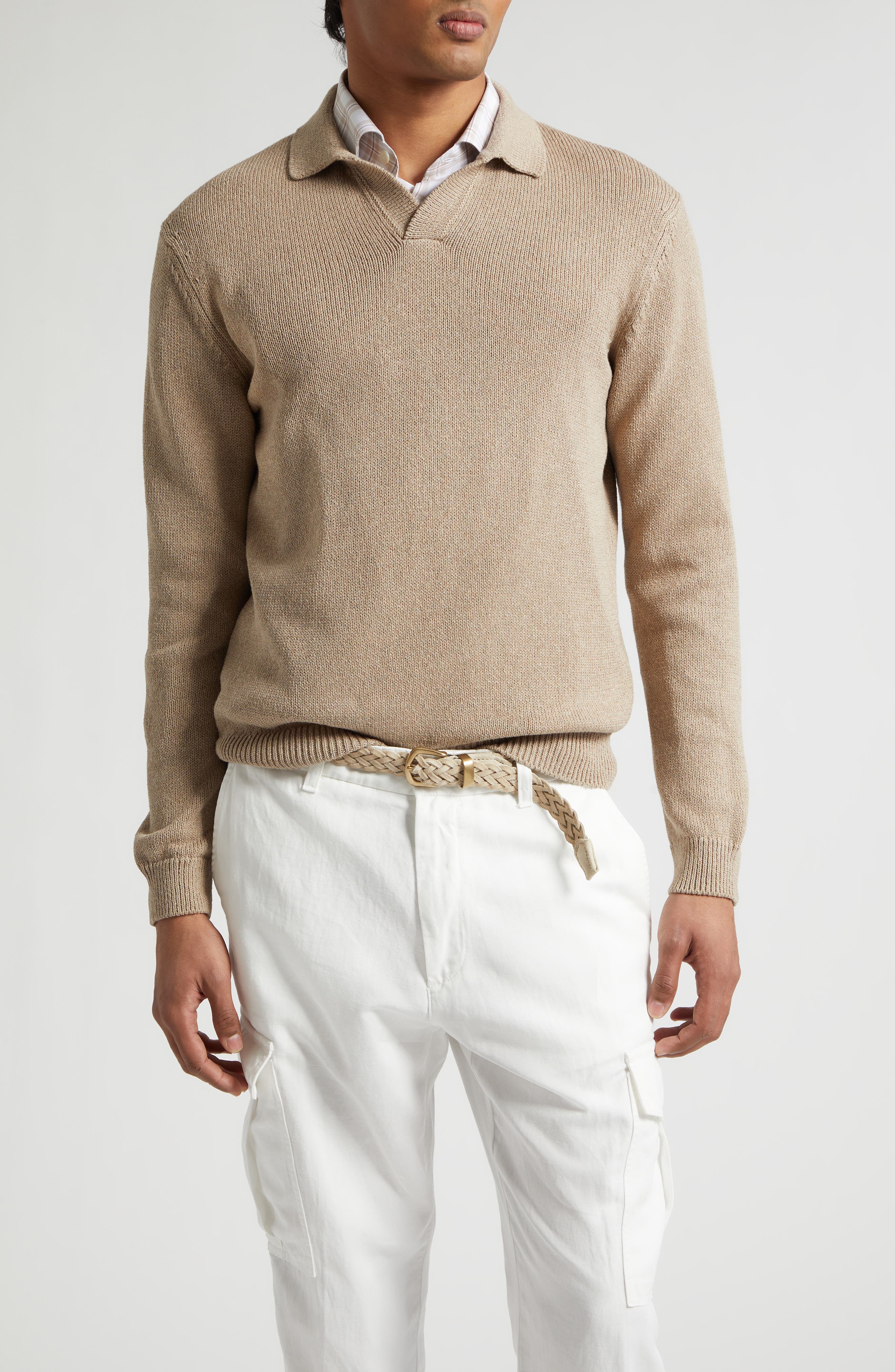 Eleventy Cotton & Silk Polo Sweater In Brown