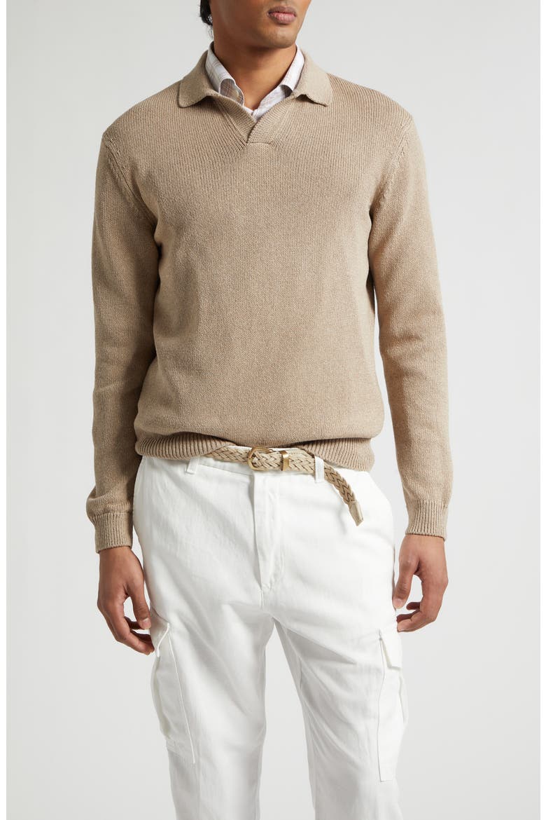 Cotton & Silk Polo Sweater, Main, color, 03 TAUPE