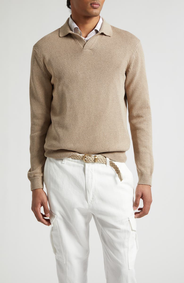 Eleventy Cotton & Silk Polo Sweater, Main, color, 03 Taupe