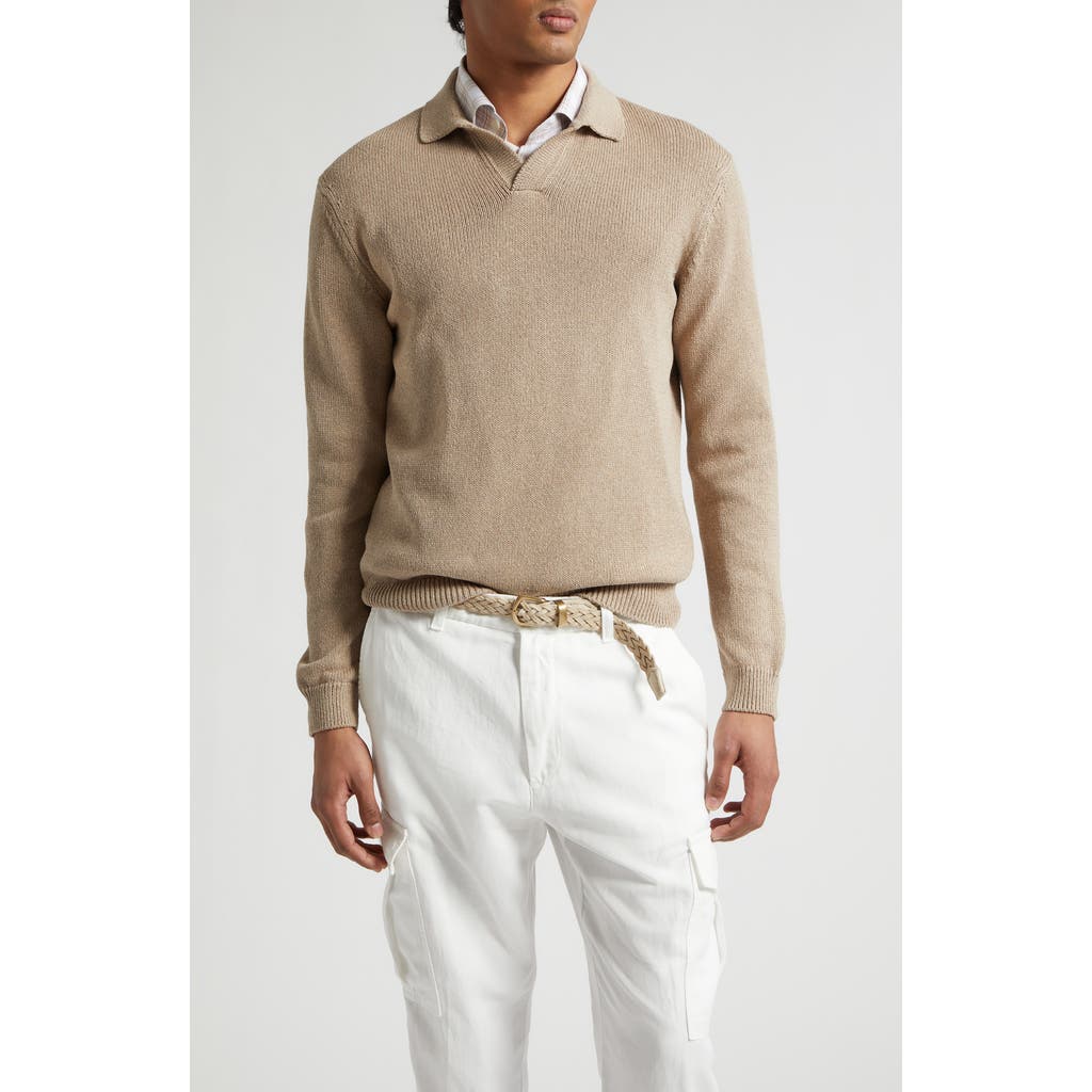 Eleventy Cotton & Silk Polo Sweater In Brown