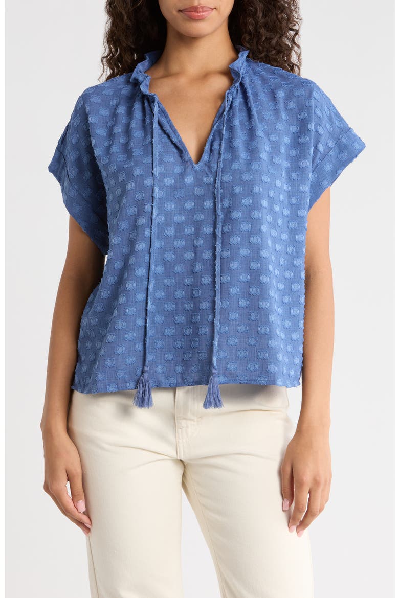 Textured Tie Neck Top, Main, color, CLASSIC INDIGO