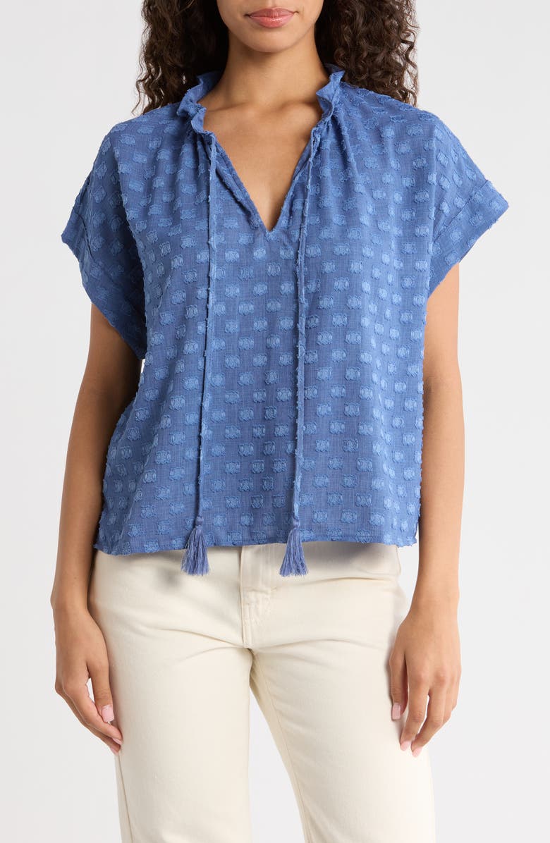 Vince Camuto Textured Tie Neck Top, Main, color, Classic Indigo