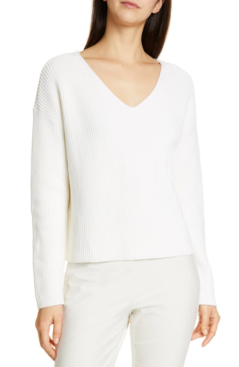 Eileen Fisher V-Neck Boxy Top Organic Cotton Blend Sweater, Main, color, 
