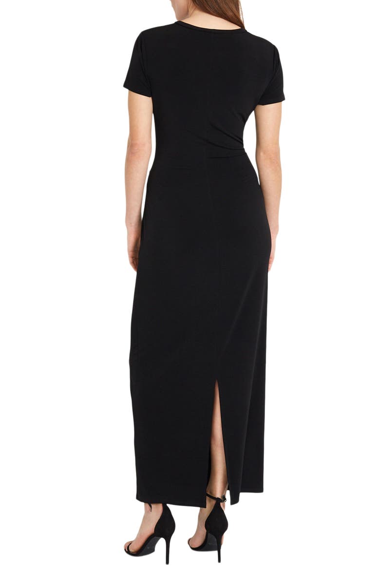 Twist Front Short Sleeve Maxi Dress, Alternate, color, BLACK