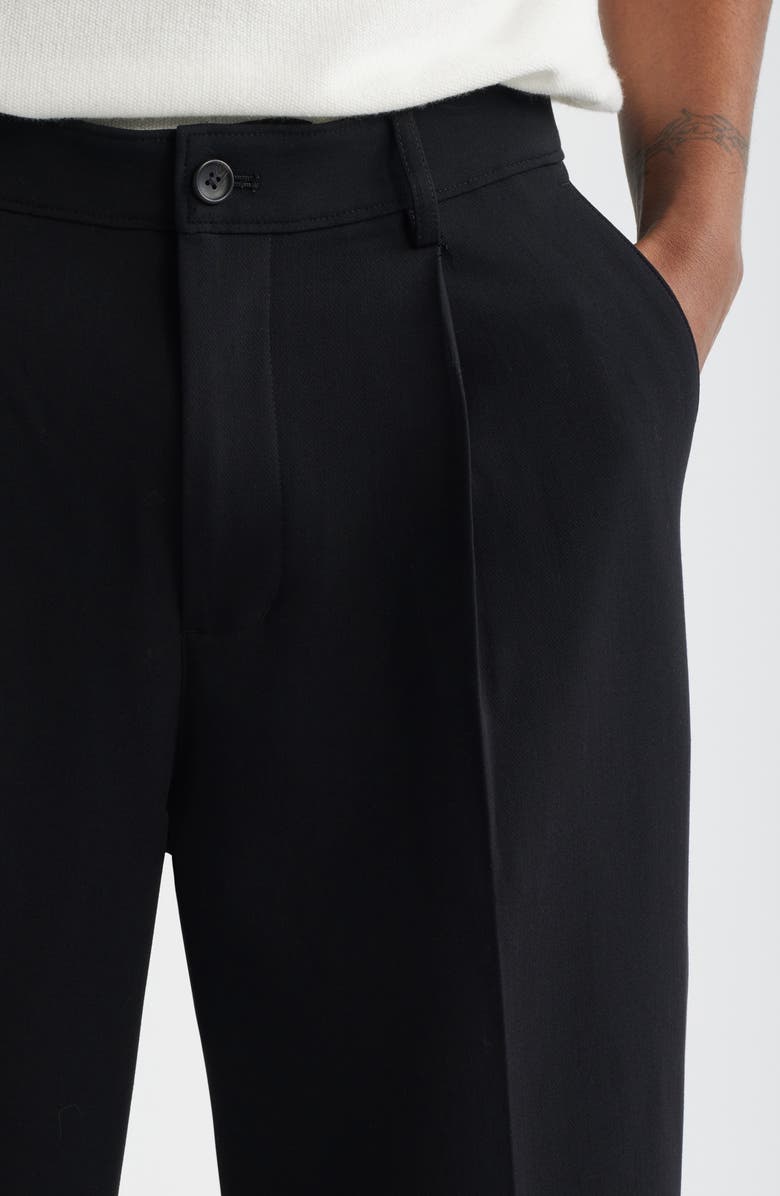 Open Edit Relaxed Pleated Stretch Twill Pants, Alternate, color, Black