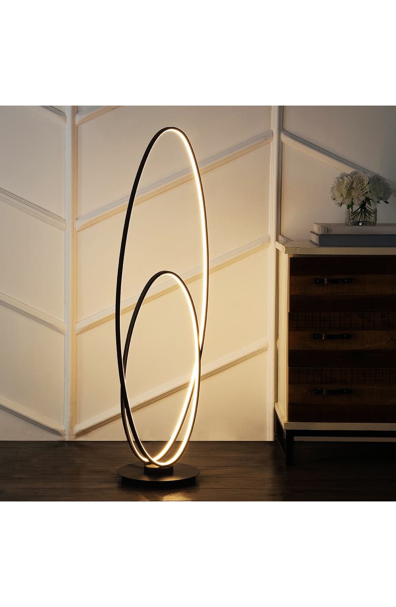 JONATHAN Y Looper Metal Modern Contemporary Oval Dimmable Integrated LED Floor Lamp, Alternate, color, Black
