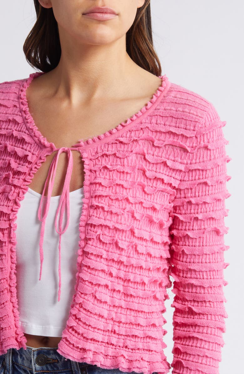 LoveShackFancy Celosia Ruffle Cotton Blend Cardigan, Alternate, color, 
