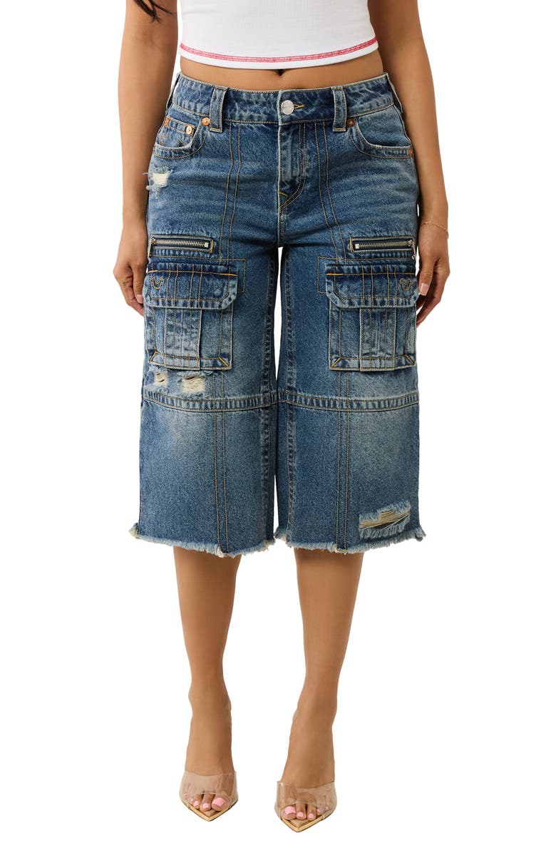 True Religion Bobbi Distressed Cargo Capri Jeans, Main, color, Easy Hazel W Destroy