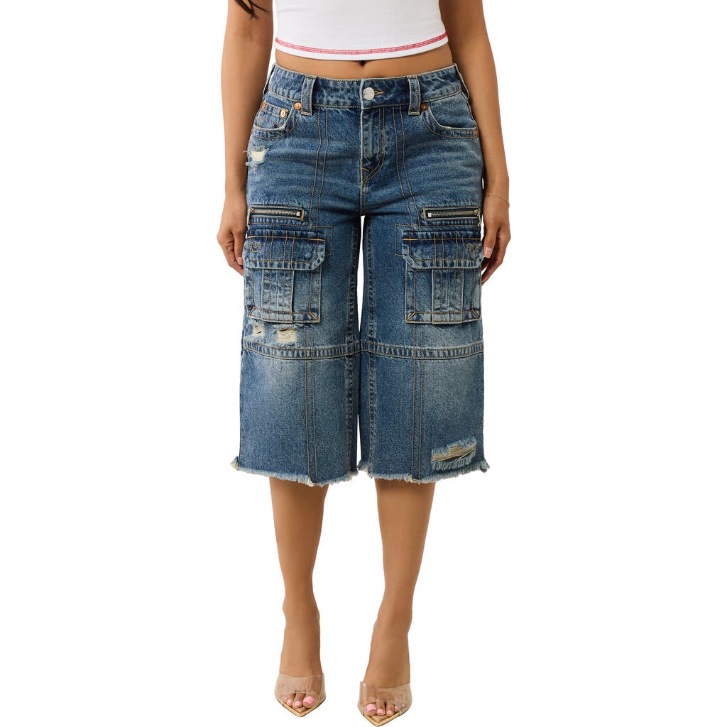 TRUE RELIGION TRUE RELIGION BOBBI DISTRESSED CARGO CAPRI JEANS
