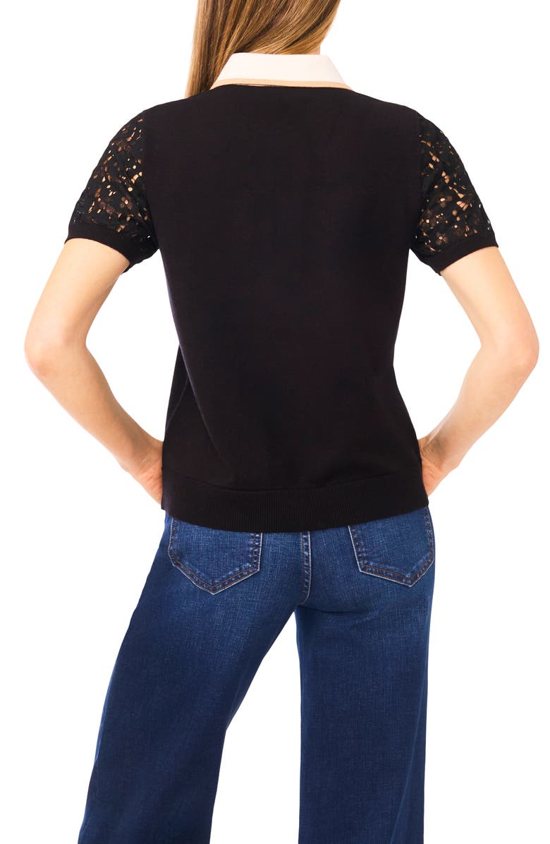 CeCe Lace Sleeve Polo Sweater, Alternate, color, 