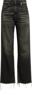 R13 Distressed Fray Hem Stretch Boyfriend Jeans