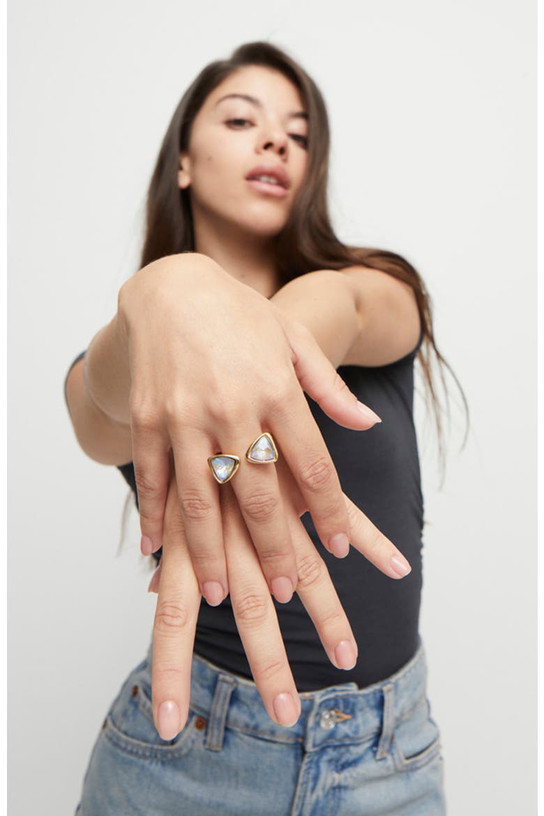 Ring with Two Pink Crystals, Alternate, color, Gold