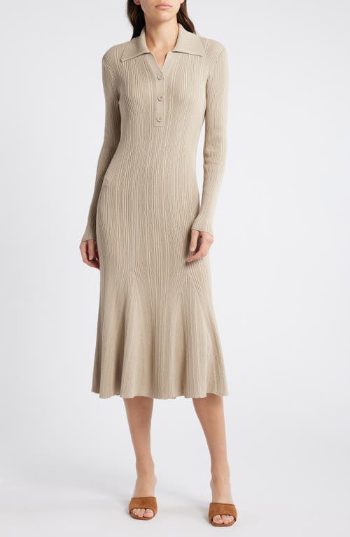 Julia Jordan Variegated Rib Long Sleeve Midi Sweater Dress in Sand 