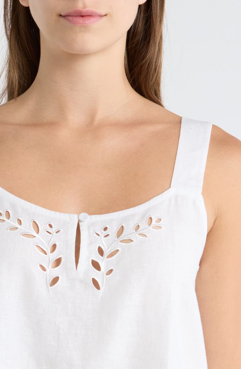 Lunya Embroidered Eyelet Linen Tank, Alternate, color, Sincere White