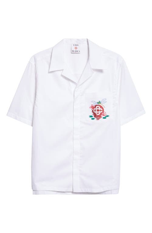 Casablanca Embroidered Cotton Poplin Short Sleeve Button-up Shirt In White