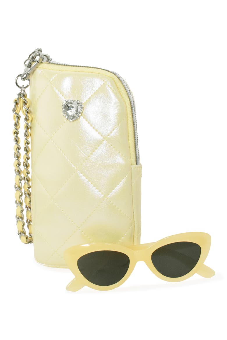 Kids' Oval Sunglasses & Heart Zip Around Case Set, Main, color, BUTTER