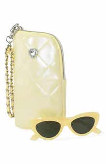 Kids' Oval Sunglasses & Heart Zip Around Case Set