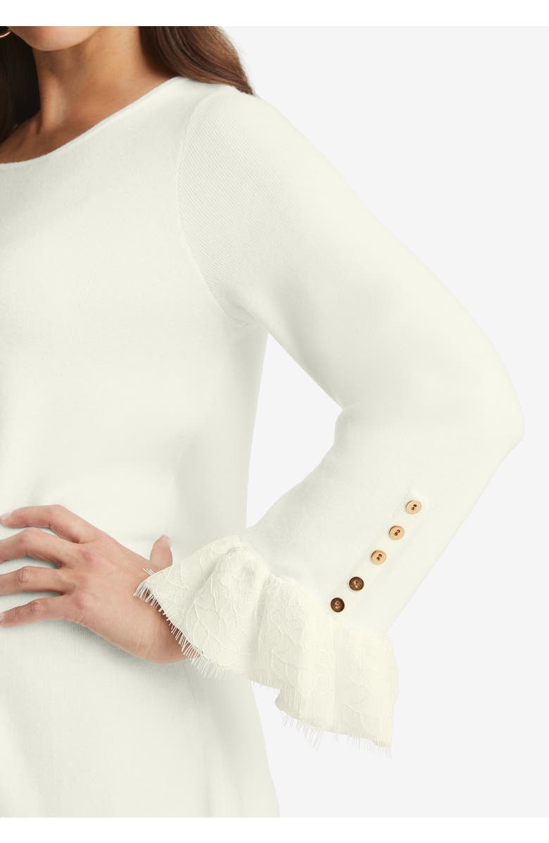 Jessica London Lace Cuff Pullover, Alternate, color, Ivory