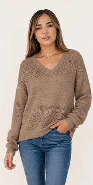 Zilpu Pointelle Knit V-Neck Sweater