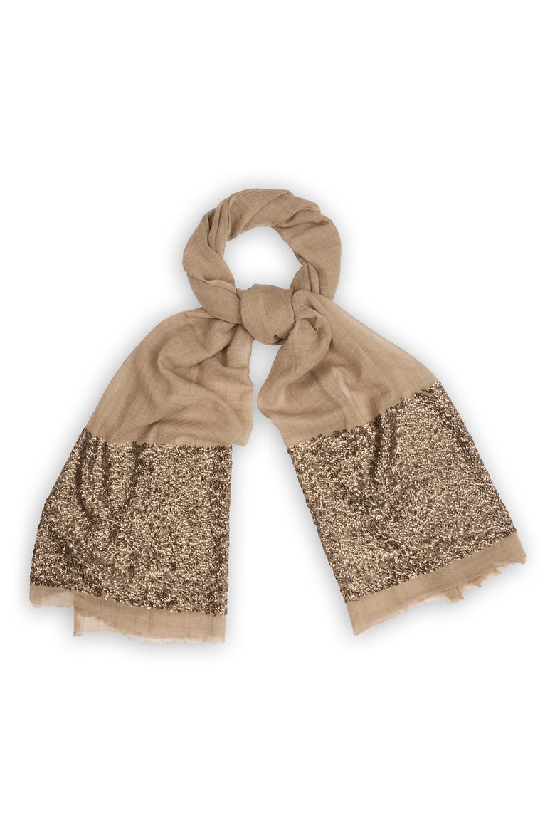 Sequin Wool Formal Scarf, Main, color, BEIGE