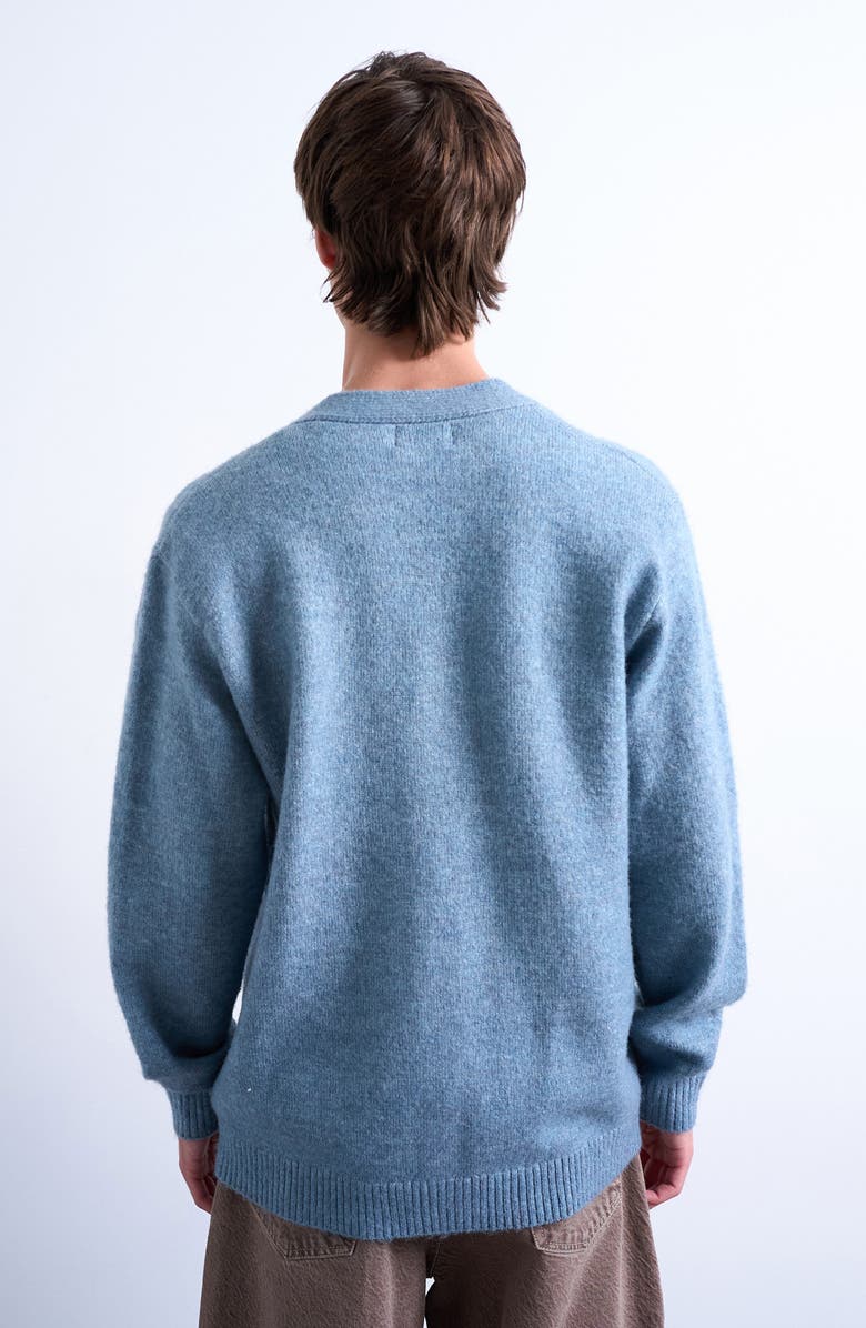 Topman Oversize V-Neck Cardigan, Alternate, color, Medium Blue