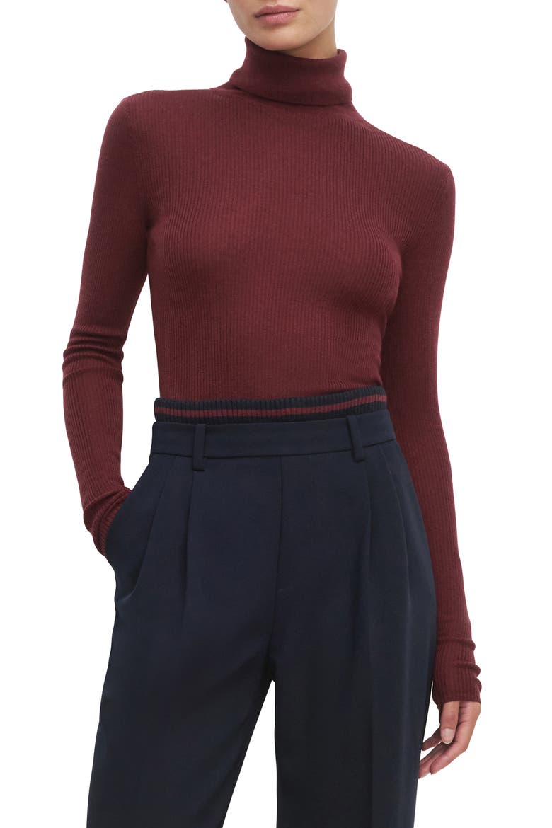 Amelia Rib Merino Wool Turtleneck Top, Main, color, VINO