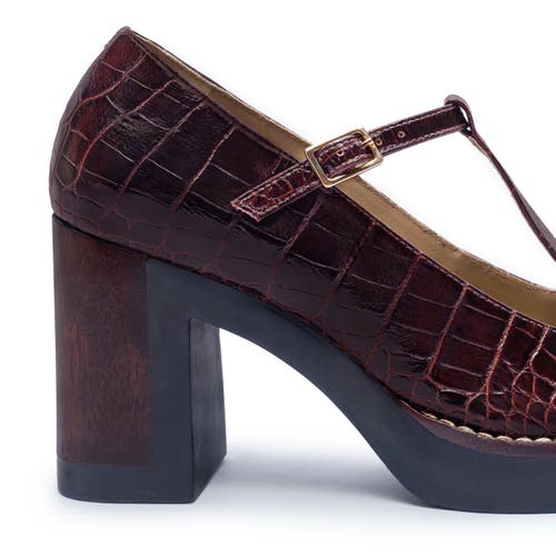 Bernardo 95mm Noto Crocodile-embossed T-strap Pumps In Brown