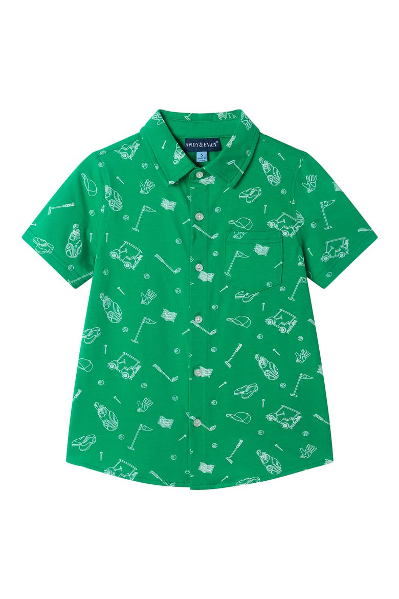 Kids' Short Sleeve Button-Up Shirt, Main, color, GREEN GOLF