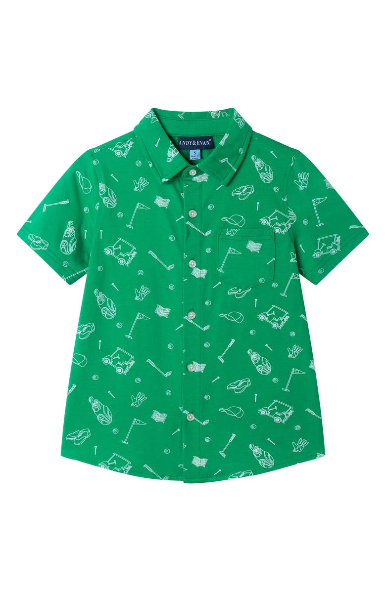 Andy & Evan Kids' Short Sleeve Button-Up Shirt, Main, color, Green Golf