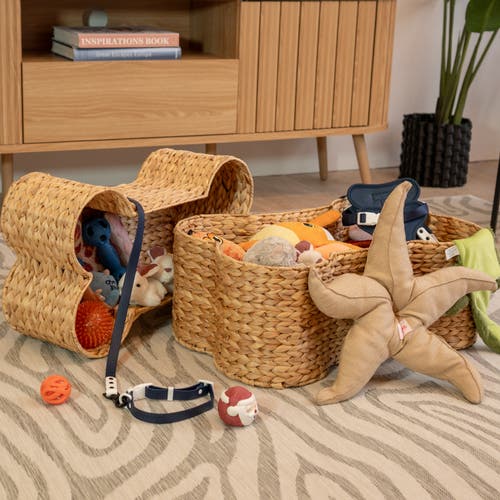 The Licker Store Digby Bone-shaped Large Hand Woven Water Hyacinth Nesting Pet Toy Organizer Baskets In Brown