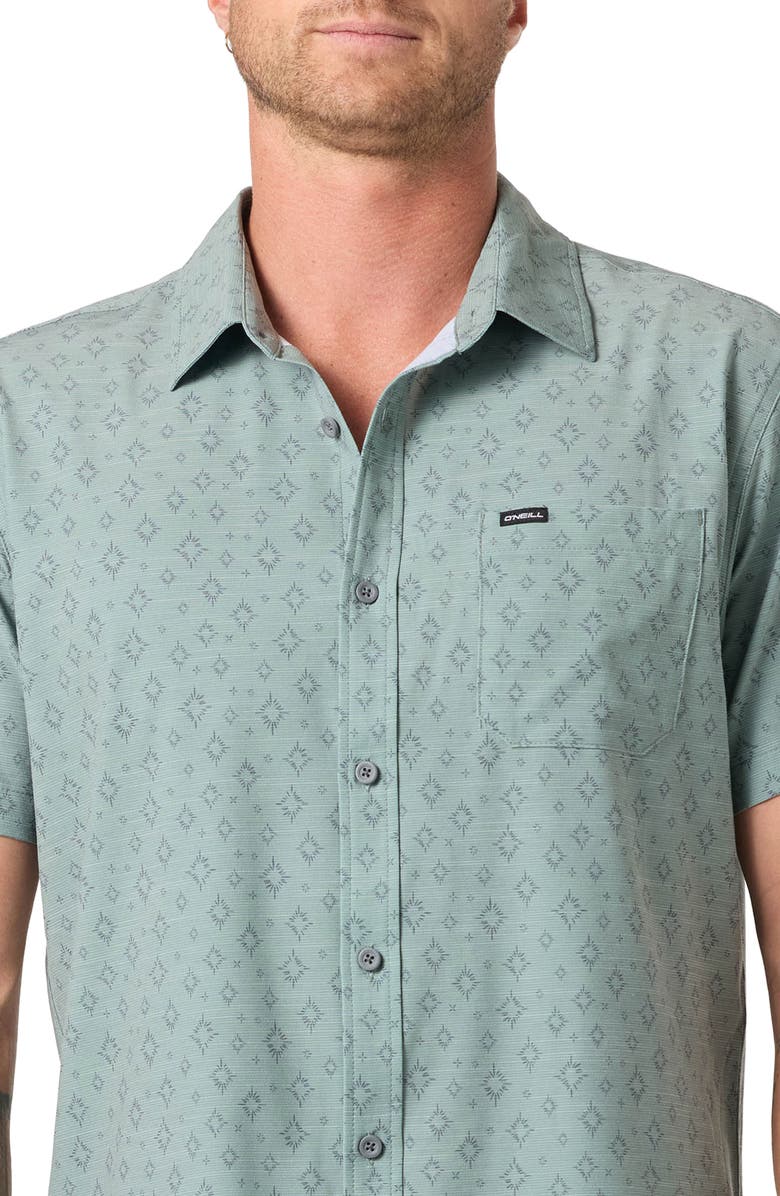O'Neill UPF Slub Standard Short Sleeve Performance Button-Up Shirt, Alternate, color, Sage