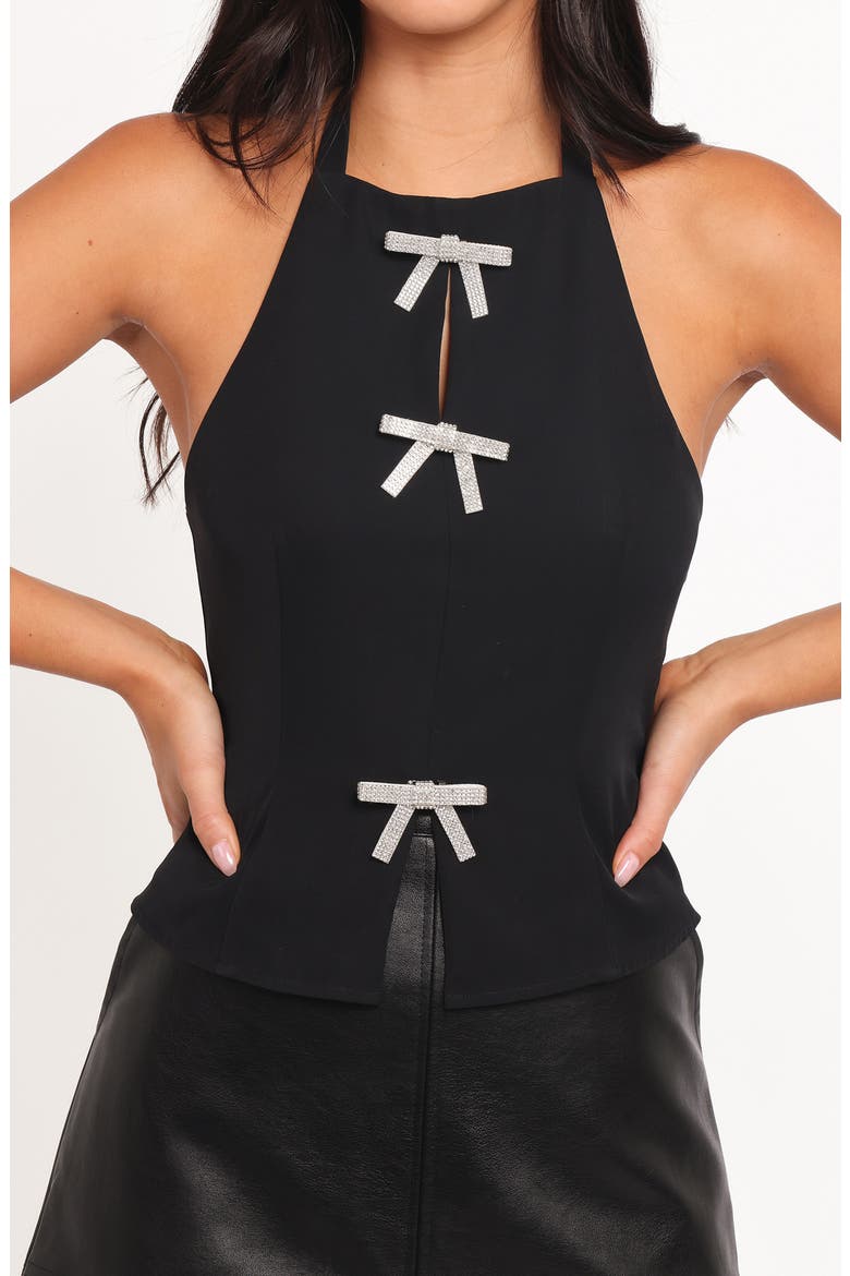 Velma Rhinestone Bow Halter Top, Alternate, color, BLACK