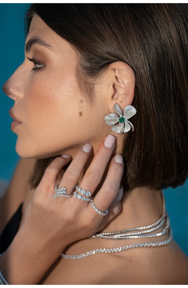 Gemma Azzurro Fleur pave emerald flower earrings, Alternate, color, Green