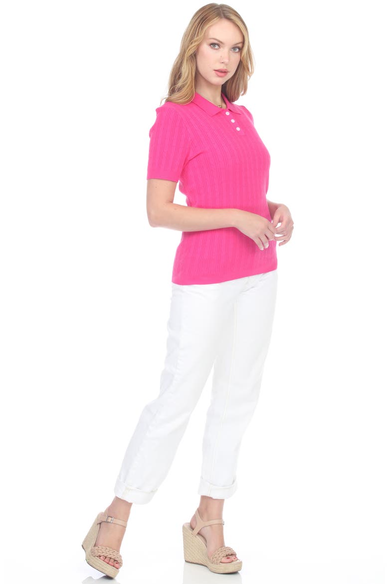 Cable Knit Polo, Alternate, color, FUCHSIA