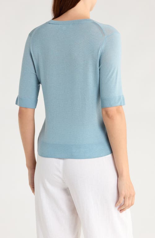 Vince Short Sleeve Wool Blend Sweater In Blue