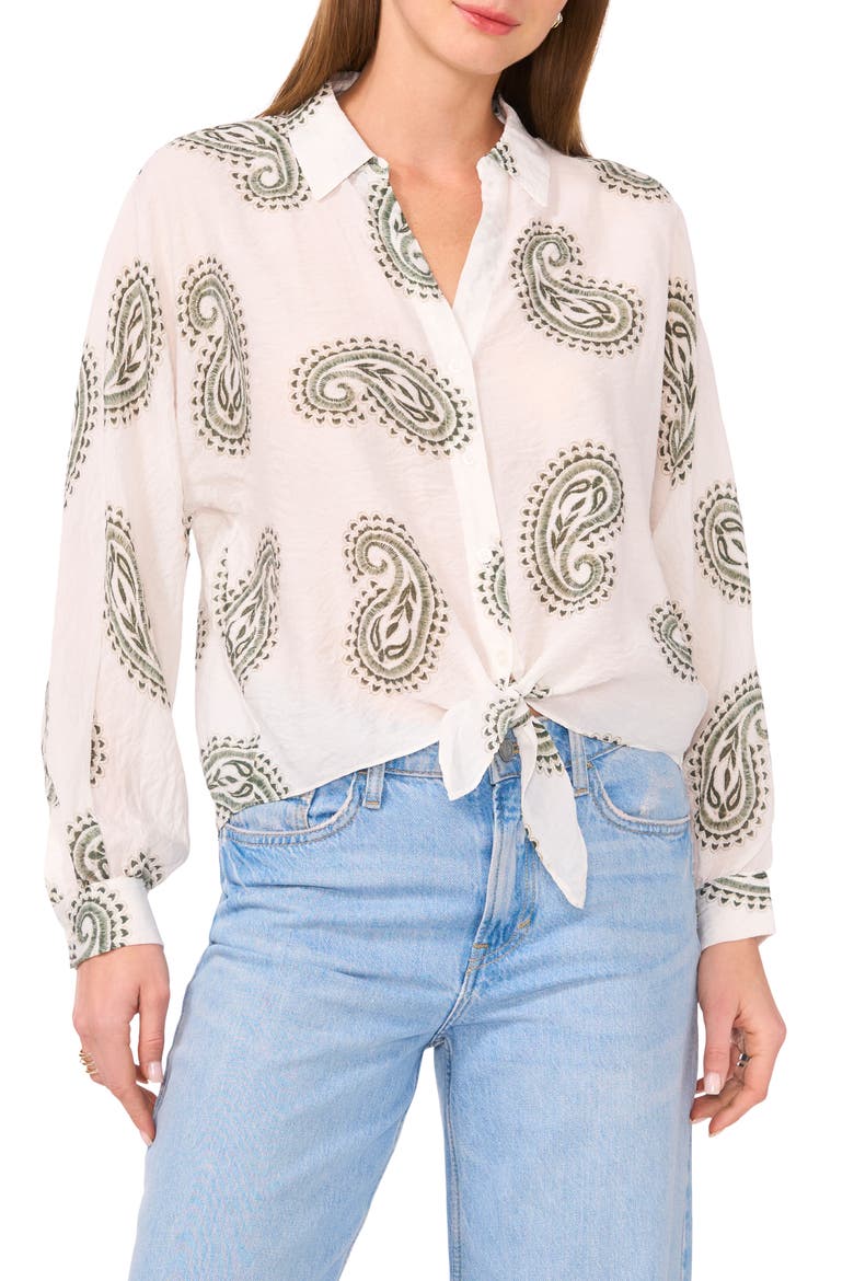 Long Sleeve Tie Hem Button-Up Shirt, Main, color, CLOVER PRINT