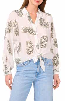 Long Sleeve Tie Hem Button-Up Shirt