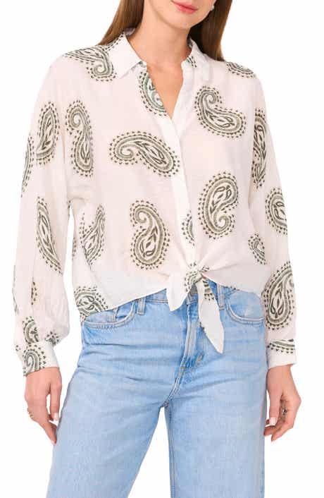 Halogen® Long Sleeve Tie Hem Button-Up Shirt