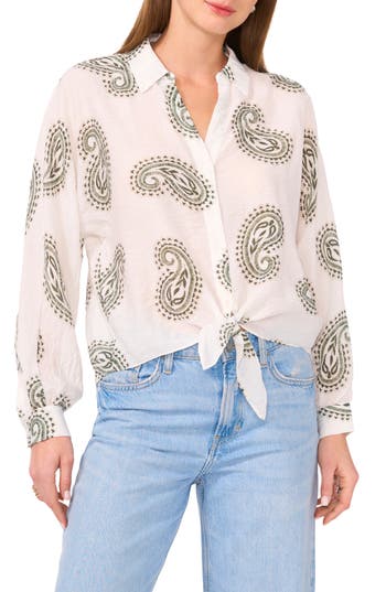 Halogen ® Long Sleeve Tie Hem Button-up Shirt In Clover Print