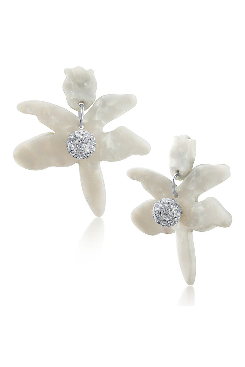 Five Petal Modern Floral Drop Earrings (Nordstrom Exclusive), Main, color, WHITE/ SILVER