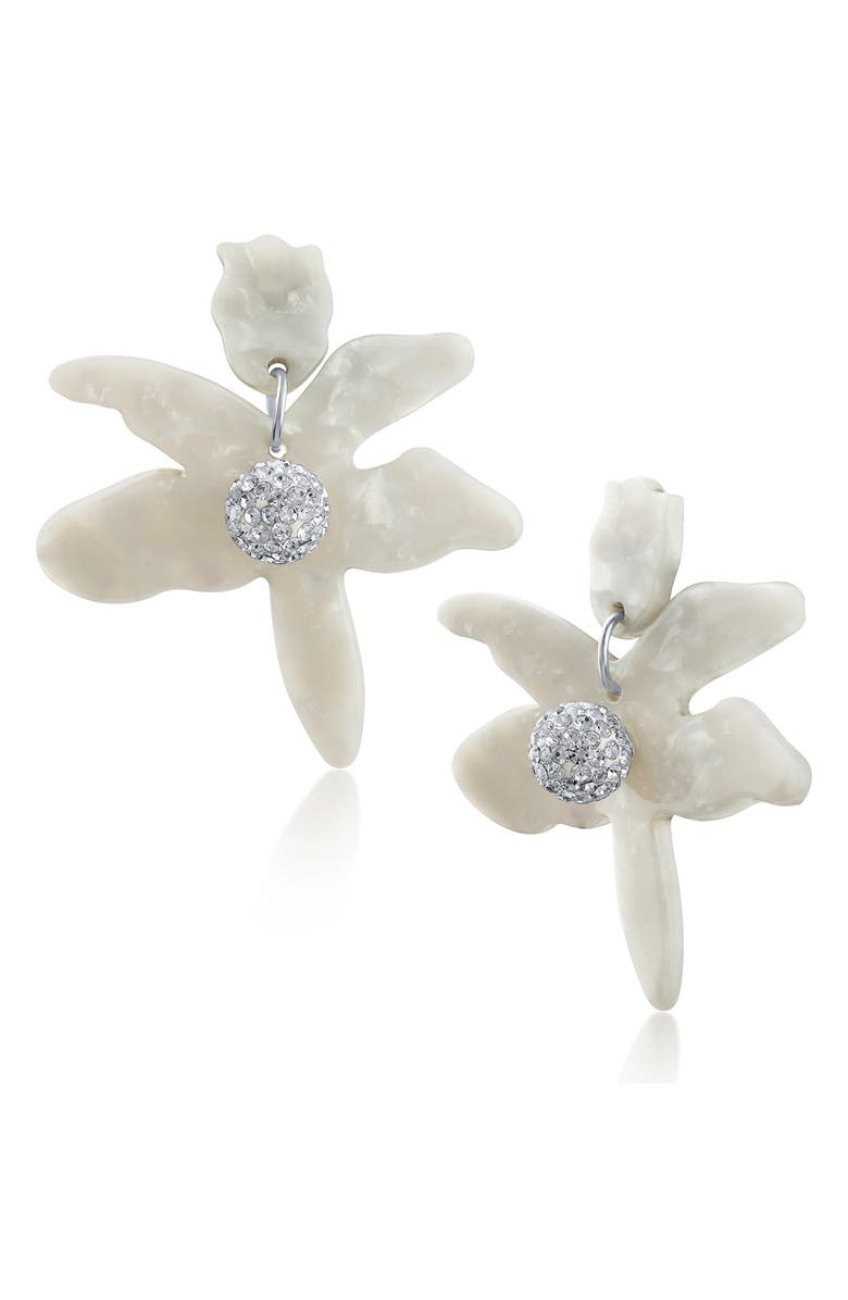 JARDIN Five Petal Modern Floral Drop Earrings, Main, color, White/ Silver