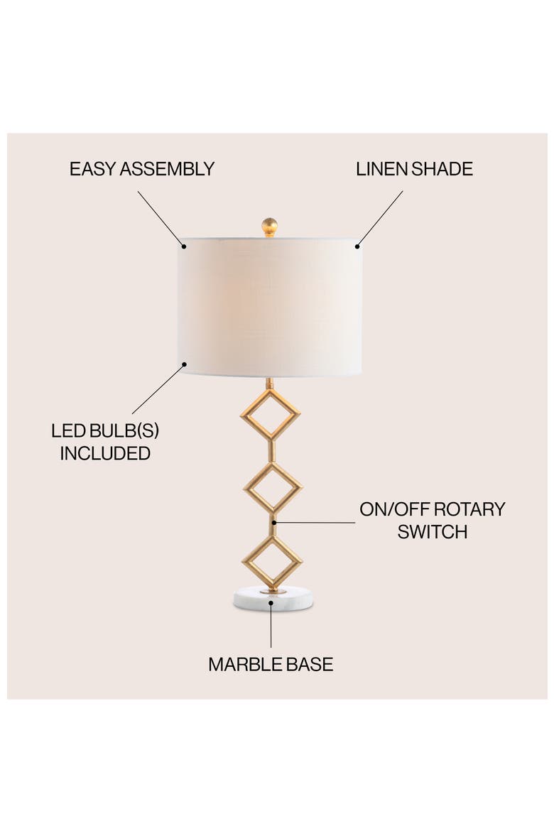 Diamante 29.5" Modern Gilt Metal with Marble Base LED Table Lamp, Gold/White, Alternate, color, Gold Leaf/White