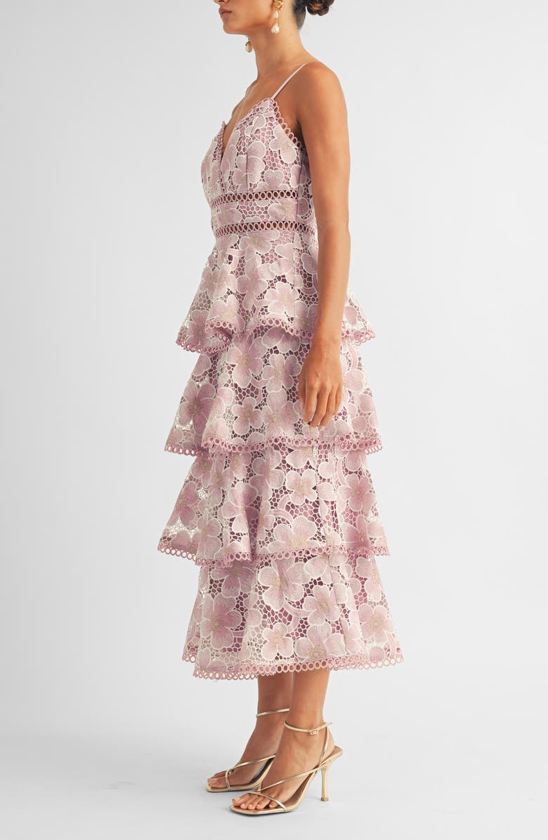 Arose Studio Eartha Eyelet Embroidery Midi Dress, Alternate, color, Lavender